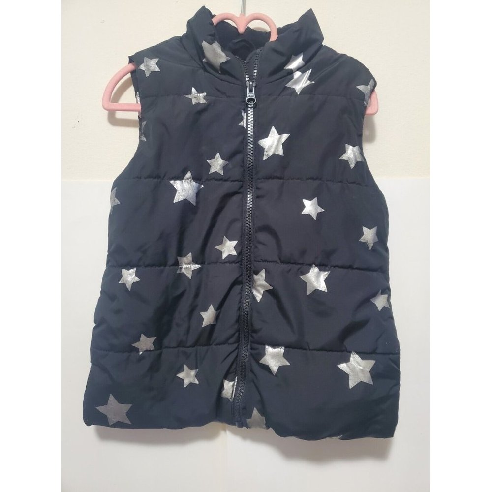 The Children’s Place Girls sz 5/6 Black Star Print Puffer Vest